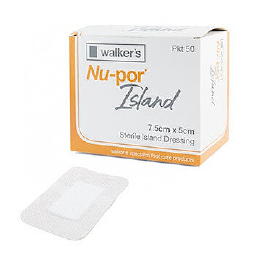 WALKERS NU-POR STERILE ISLAND DRESSINGS BOX OF 50 7.5CM X 5CM